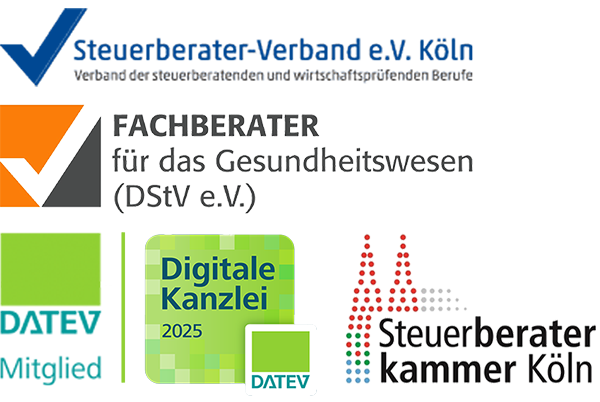 Mitglied im Steuerberater-Verband e.V. Köln, Fachberater für das Gesundheitswesen (DStV e.V.), DATEV Mitglied, DATEV Digitale Kanzlei 2025, Mitglied in der Steuerberaterkammer Köln.